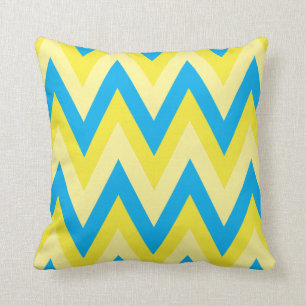 Large Yellow and Blue Chevron ZigZag Throw Pillow
