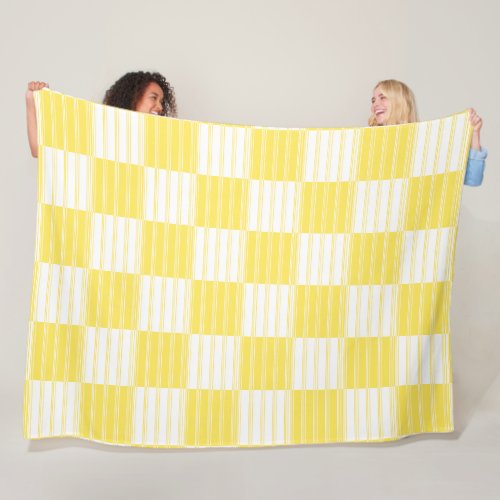 Large Yellow and White Striped Patchwork Fleece Blanket