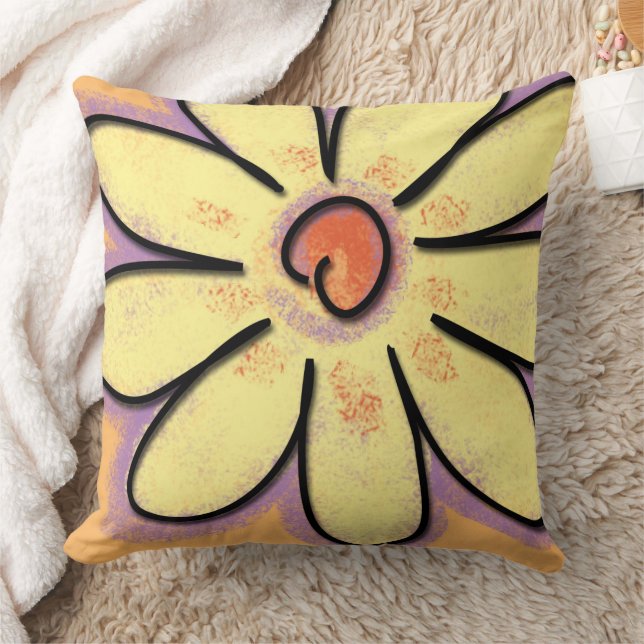 Large Yellow Daisy Flower Throw Pillow (Blanket)