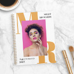 Large Yellow Initials Typography Photo Appointment Planner<br><div class="desc">Modern typography appointment book for a makeup artist,  hair stylist,  photographer,  or similar with your initials in large bold golden yellow letters beneath a photo showcasing your work. Personalize further with name and the year.</div>
