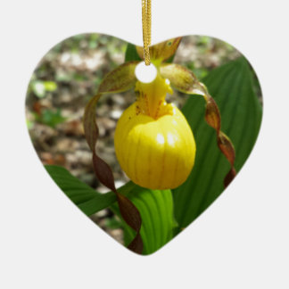 Large Yellow Lady Slipper Cypripedium Ceramic Ornament