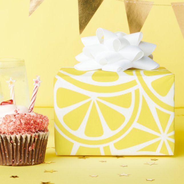 Large Yellow Lemon Slices Pattern Wrapping Paper (Birthday Party)