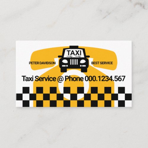 Large Yellow Phone Taxi Motif Checked Box Driver Business Card