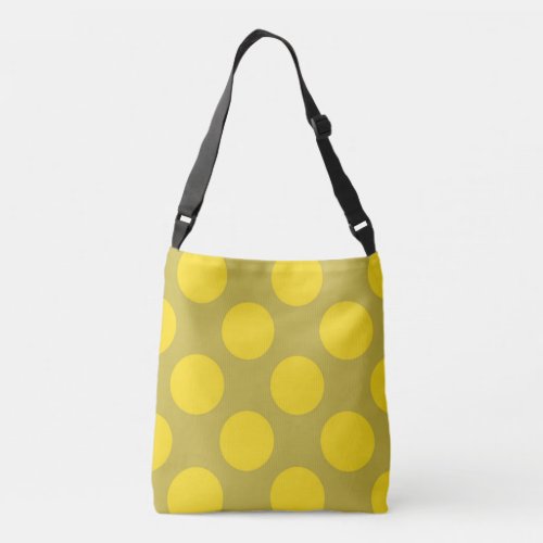 Large yellow polka dots circles design on green crossbody bag