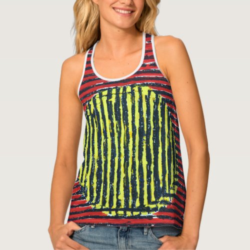 Large Yellow Sun Spot Black and Red stripes Tank Top