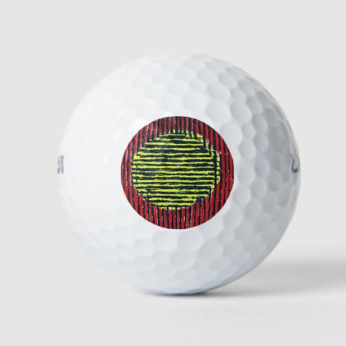 Large Yellow Sun Spot with red and black lines Golf Balls