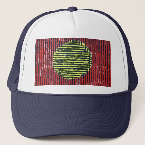 Large Yellow Sun Spot with red and black lines Trucker Hat