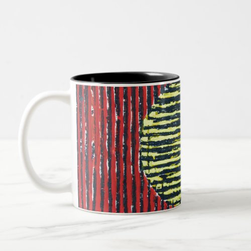 Large Yellow Sun Spot with red and black lines Two_Tone Coffee Mug