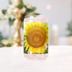 Large Yellow Sunflower Bloom Floral Can Glass