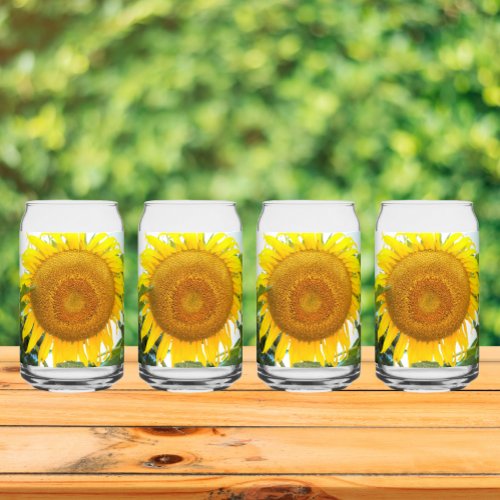 Large Yellow Sunflower Bloom Floral Can Glass