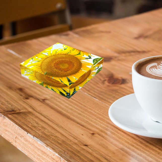 Large Yellow Sunflower Floral Paperweight (In Situ)