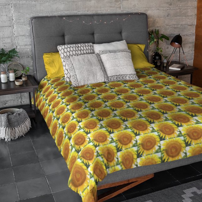 Large Yellow Sunflower Floral Pattern Duvet Cover (In Situ)