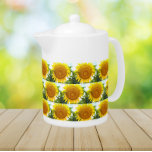 Large Yellow Sunflower Floral Pattern Teapot<br><div class="desc">White ceramic teapot with lid that features the photo image of a large,  sunny Sunflower head and printed in a repeating pattern. A lovely,  floral design!</div>