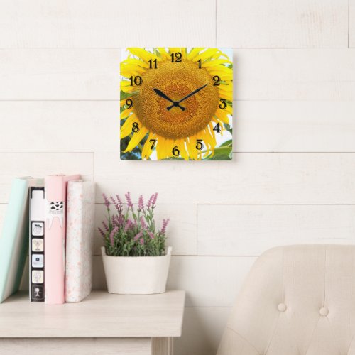 Large Yellow Sunflower Floral Square Wall Clock