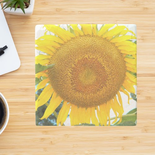 Large Yellow Sunflower Floral Stone Coaster