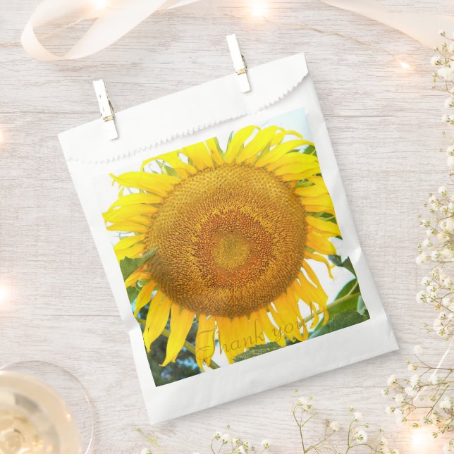 Large Yellow Sunflower Floral Thank You Favor Bag (Clipped)