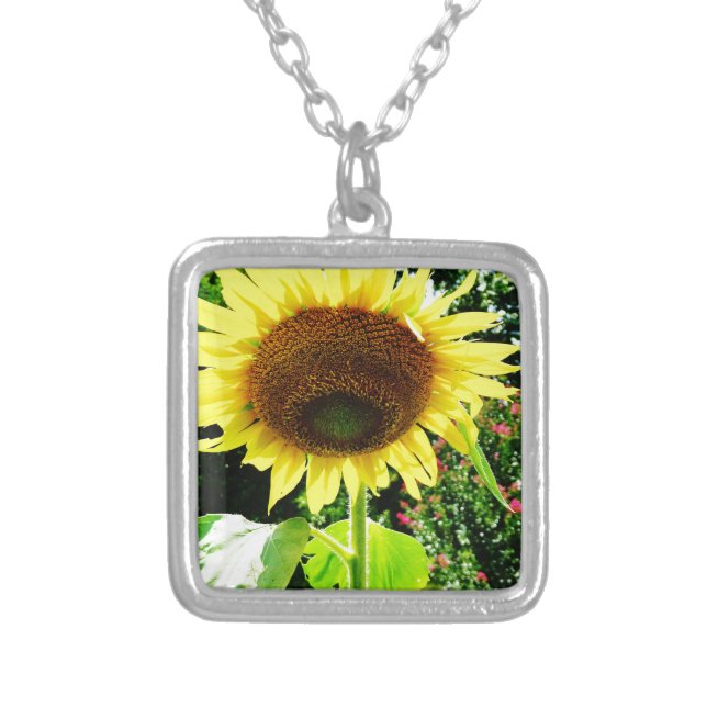 Large yellow Sunflower Silver Plated Necklace (Front)