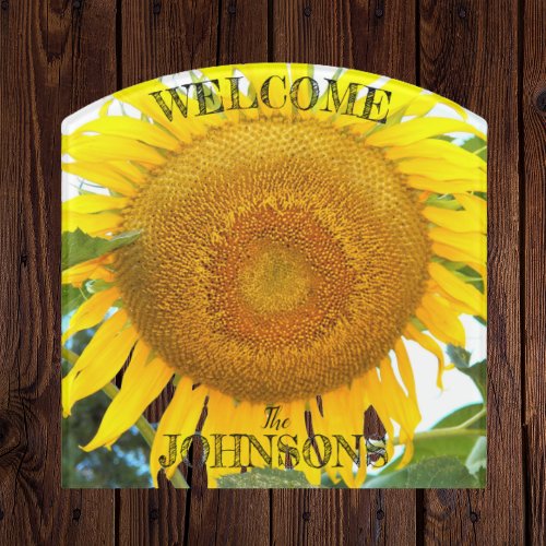 Large Yellow Sunflower with Family Name Welcome Door Sign