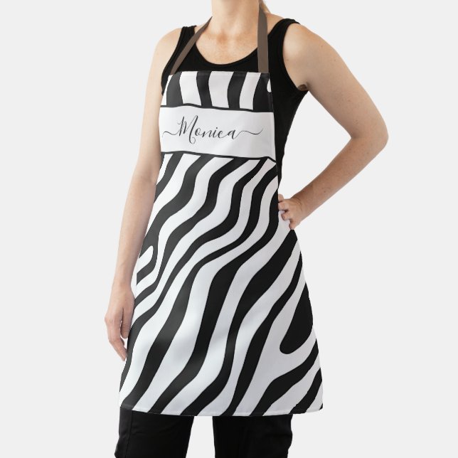 Large Zebra Stripe Black White Apron (Insitu)