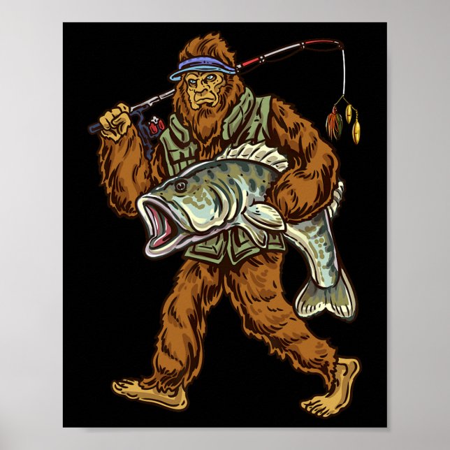 Largemouth B Fishing Bigfoot Fisherman 1  Poster (Front)