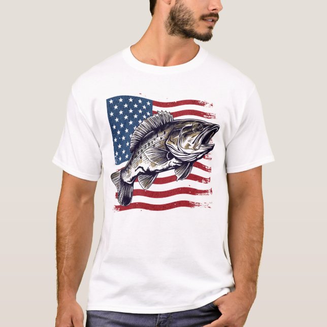  Largemouth Bass American Flag T-Shirt (Front)