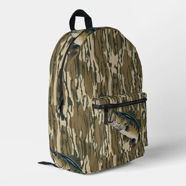 Largemouth Bass Bottomland Camo Bass Fishing Men Printed Backpack (Back Corner Left)