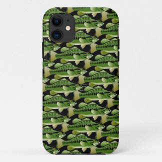 Largemouth Bass Camo Pattern on black iPhone 11 Case