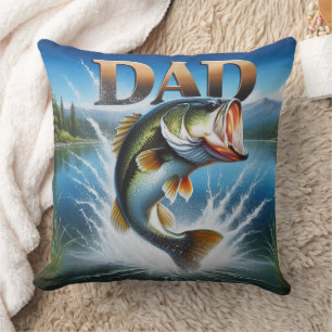 Largemouth Bass Dad Fishing Rustic Throw Pillow