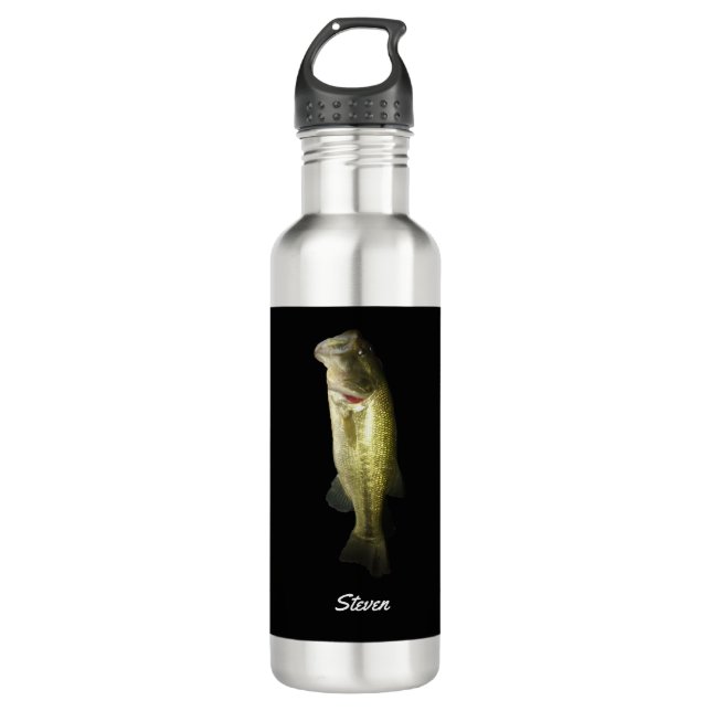 Largemouth Bass Fish Black Personalized  Stainless Steel Water Bottle (Front)