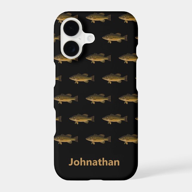 Largemouth Bass Fish Pattern and Name iPhone Case (Back)