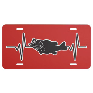 Largemouth Bass Fishing - Heartbeat Pulse Graphic License Plate