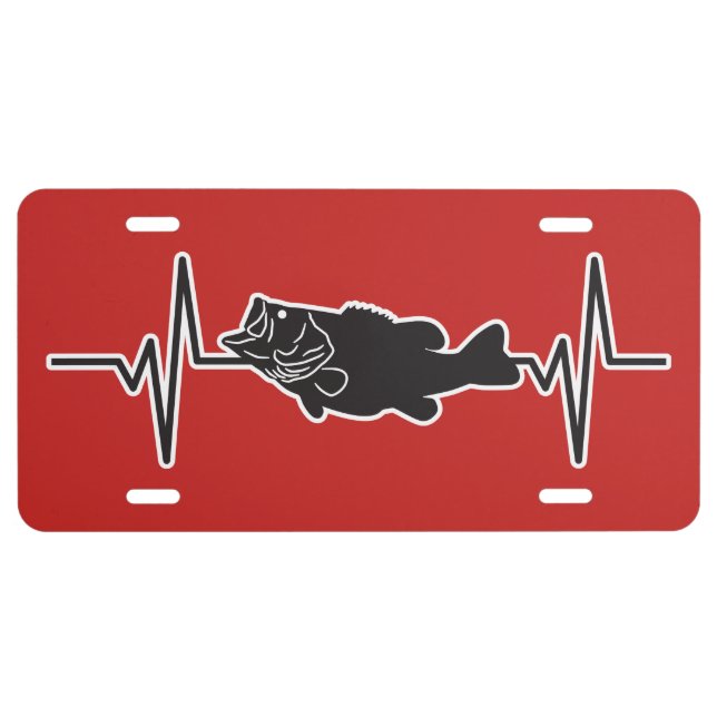 Largemouth Bass Fishing - Heartbeat Pulse Graphic License Plate (Front)