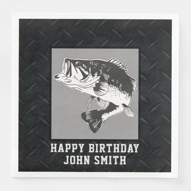 Largemouth Bass Fishing Men's Birthday Party Paper Dinner Napkins (Front)