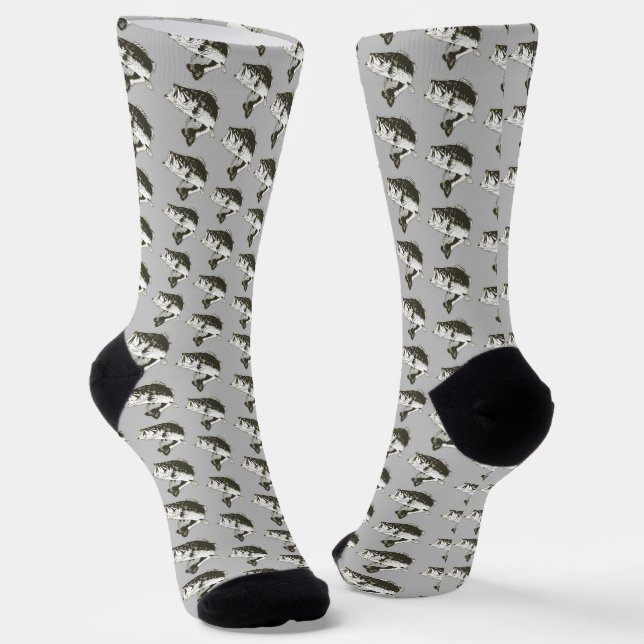 Largemouth Bass Fishing Pattern Angler Fisherman Socks (Angled)