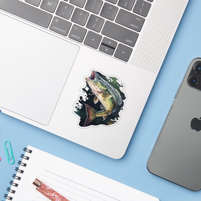 Largemouth Bass Fishing Sticker (Laptop w/ iPhone)