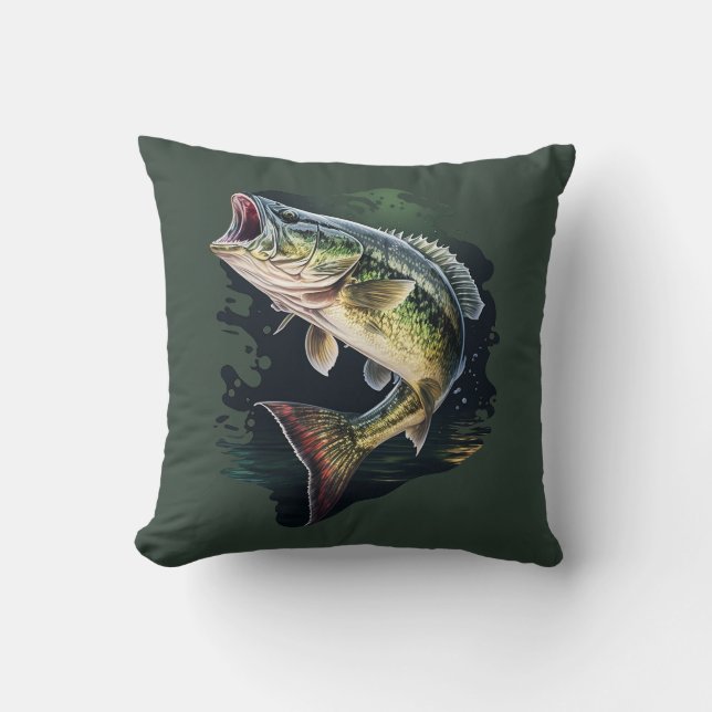Largemouth Bass Fishing Throw Pillow (Front)