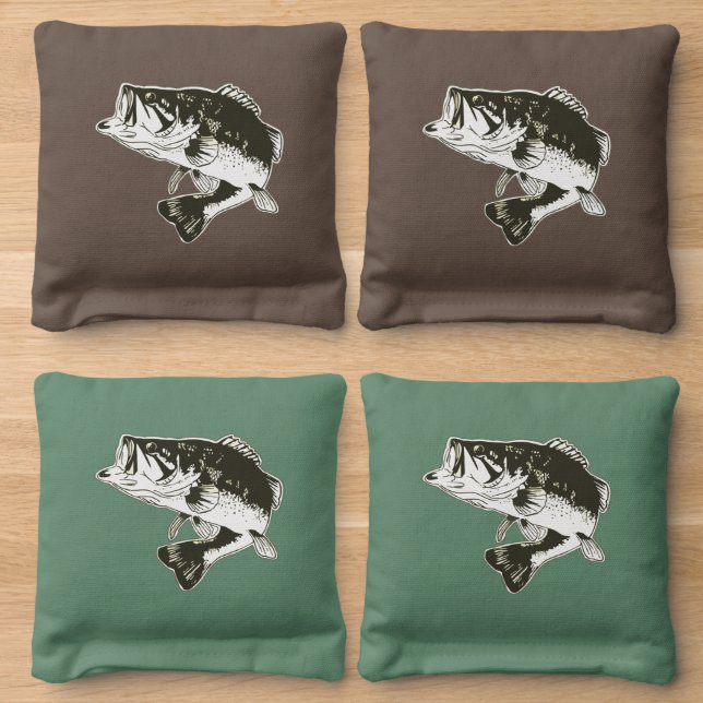 Largemouth Bass Fishing Tournament Fun Angler Cornhole Bags (Wood)