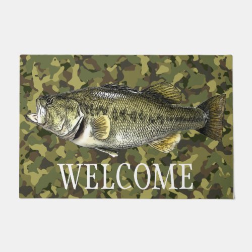 Largemouth Bass Fishing Welcome Camo Doormat