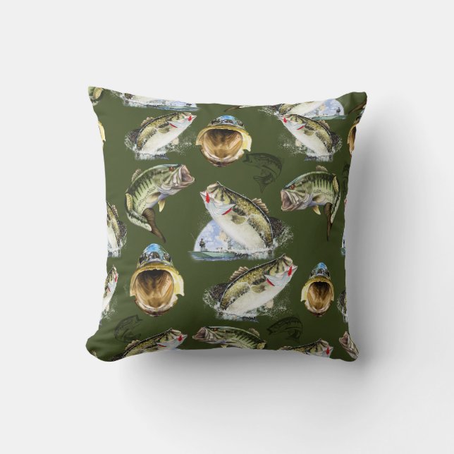 Largemouth Bass Fishing Wrapping Paper Throw Pillow (Front)