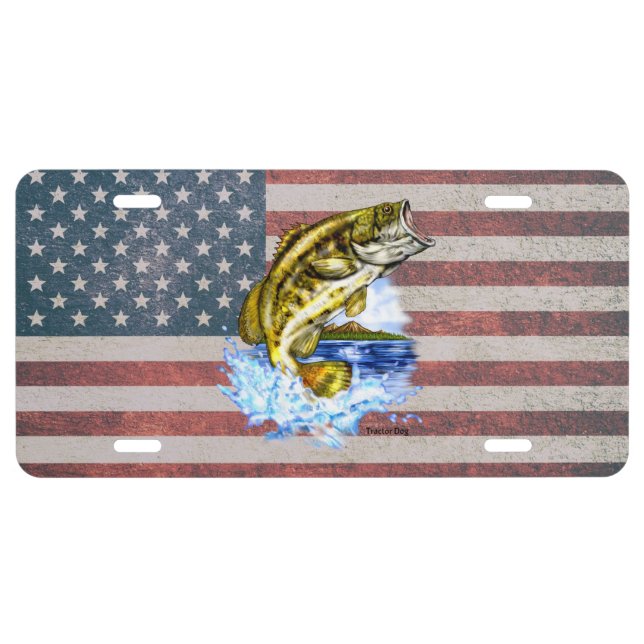 Largemouth Bass Flag License Plate (Front)