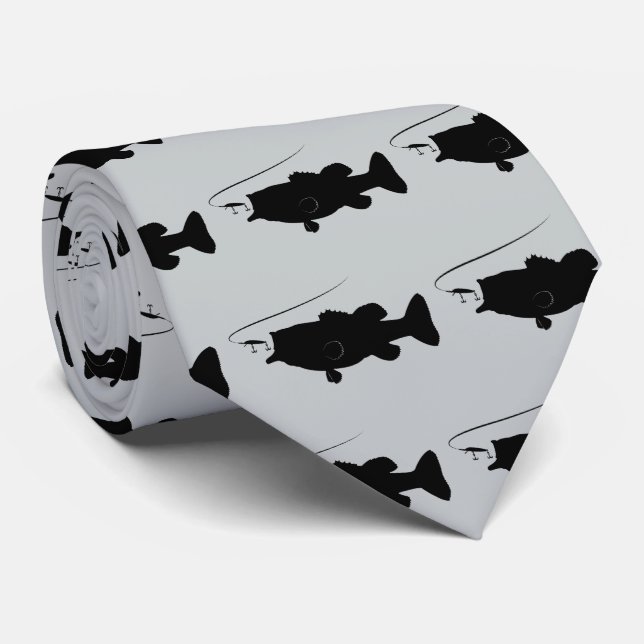 Largemouth Bass in Silhouette Neck Tie (Rolled)