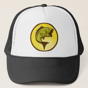largemouth bass jumping trucker hat