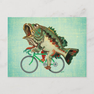 Largemouth Bass Riding a Bicycle Postcard