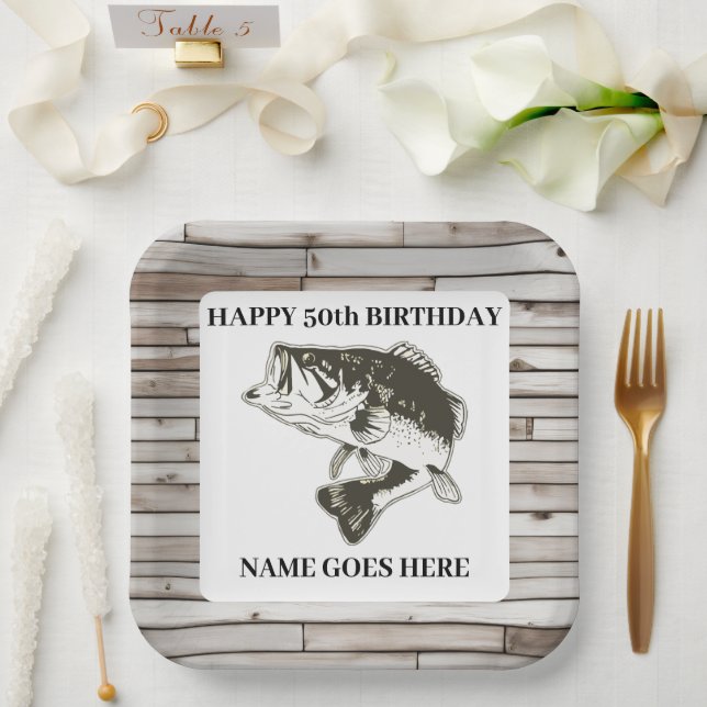 Largemouth Bass Rustic Fishing Outdoors Birthday Paper Plates (Wedding)