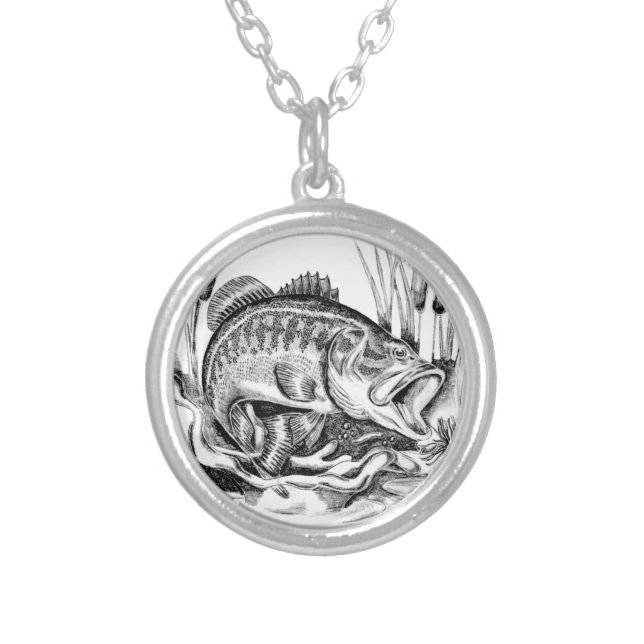 Largemouth bass silver plated necklace (Front)
