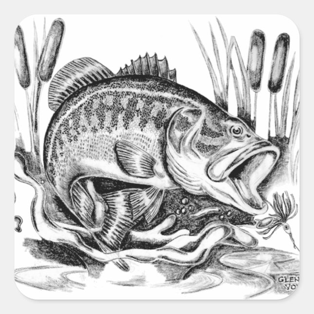 Largemouth bass square sticker (Front)