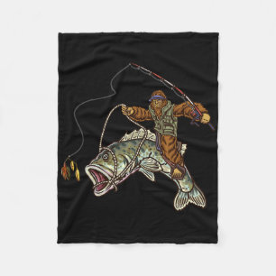 Largemouth Byss Fishing Bigfoot Fisherman Fleece Blanket
