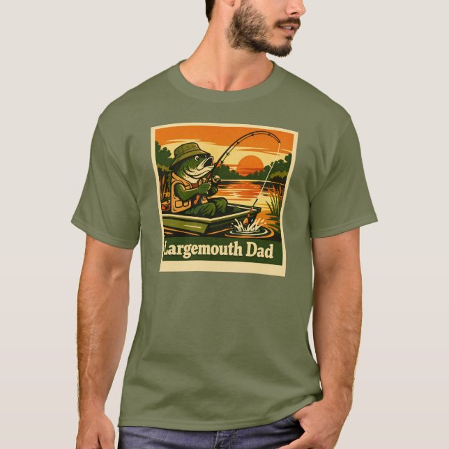 Largemouth Dad – Funny Retro Fishing Sunset  T-Shirt (Front)