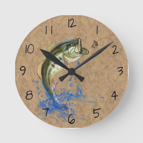 Largemouth Jumping Bass Fish Round Clock