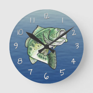 Largemouth Jumping Bass Fishing Round Clock